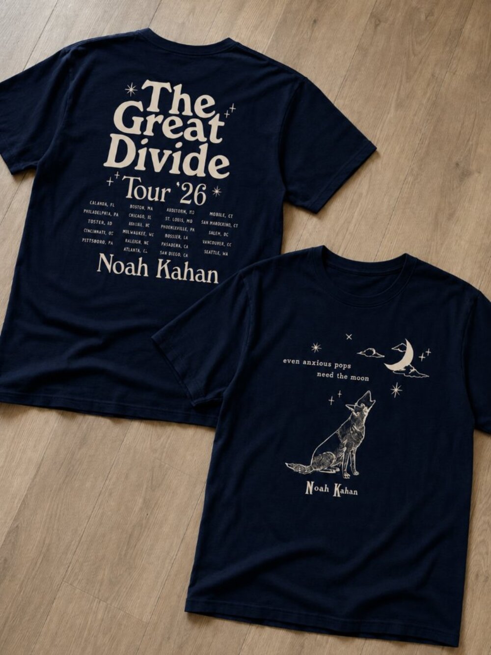 Noah Kahan ''The Great Divide'' Tour 2026 Graphic Navy T-Shirt